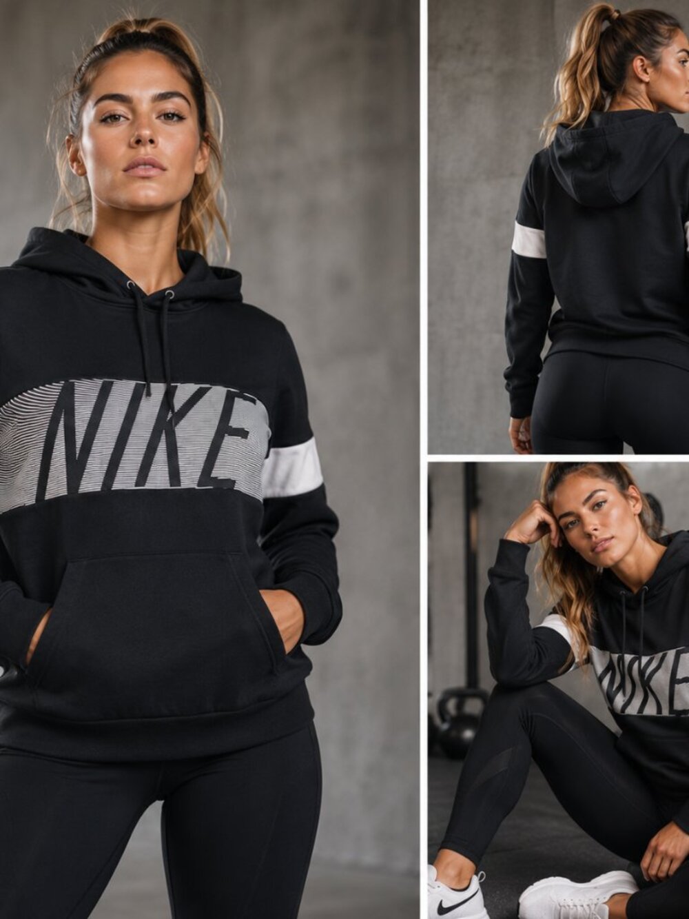 Nike Women’s Black Cowl Neck Hoodie Pullover Sweatshirt Size Small EUC